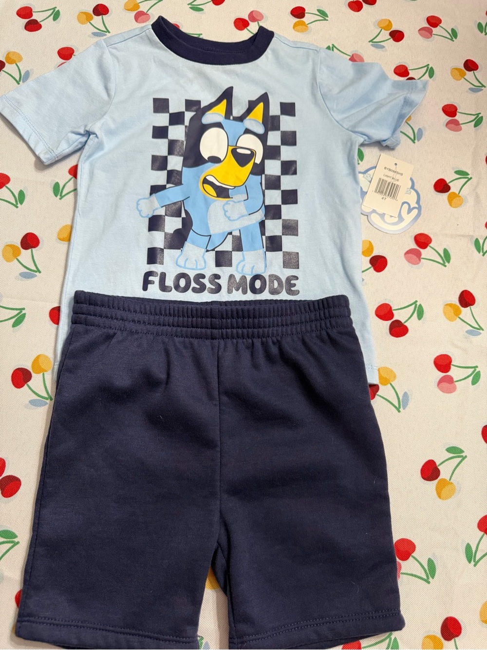Bluey 'Floss Mode' Light Blue Tee & Navy Shorts Set